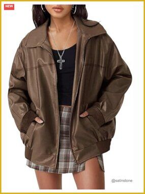 Faux Leather Jacket Women Zip Up Oversized Motorcycle Jackets Y2K Fall Winter